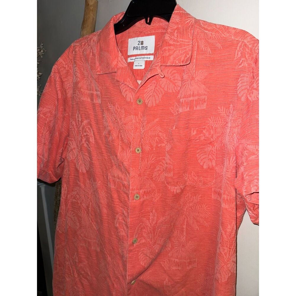 28 Palms Mens Silk Coral Palm Tree Tropical Large Hawaiian Button Down Shirt